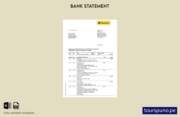 listo para imprimir extracto bancario de Alemania Postbank, plantilla de páginas